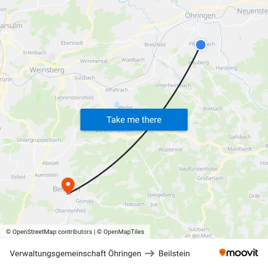 Verwaltungsgemeinschaft Öhringen to Beilstein map
