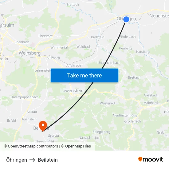 Öhringen to Beilstein map