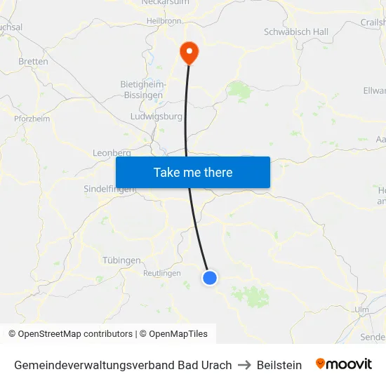 Gemeindeverwaltungsverband Bad Urach to Beilstein map