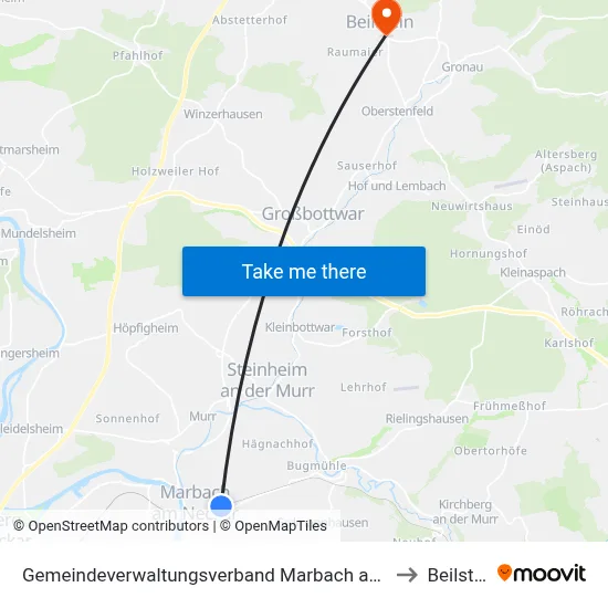 Gemeindeverwaltungsverband Marbach am Neckar to Beilstein map