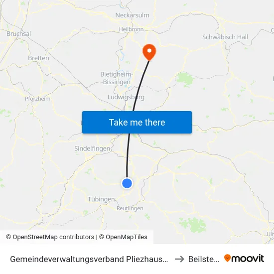 Gemeindeverwaltungsverband Pliezhausen to Beilstein map