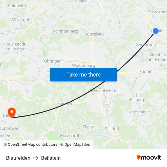 Blaufelden to Beilstein map