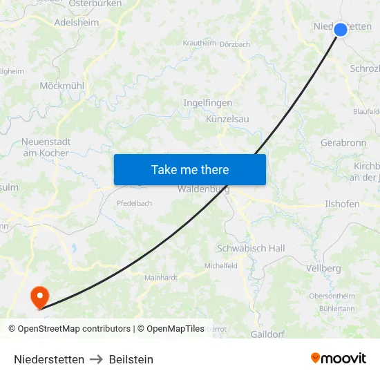 Niederstetten to Beilstein map