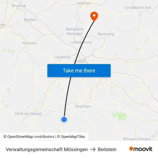 Verwaltungsgemeinschaft Mössingen to Beilstein map