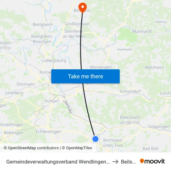Gemeindeverwaltungsverband Wendlingen am Neckar to Beilstein map