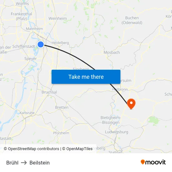 Brühl to Beilstein map