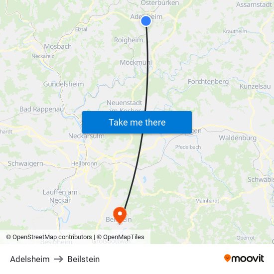 Adelsheim to Beilstein map