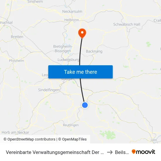 Vereinbarte Verwaltungsgemeinschaft Der Stadt Nürtingen to Beilstein map