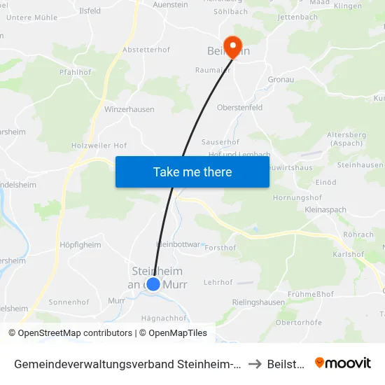 Gemeindeverwaltungsverband Steinheim-Murr to Beilstein map
