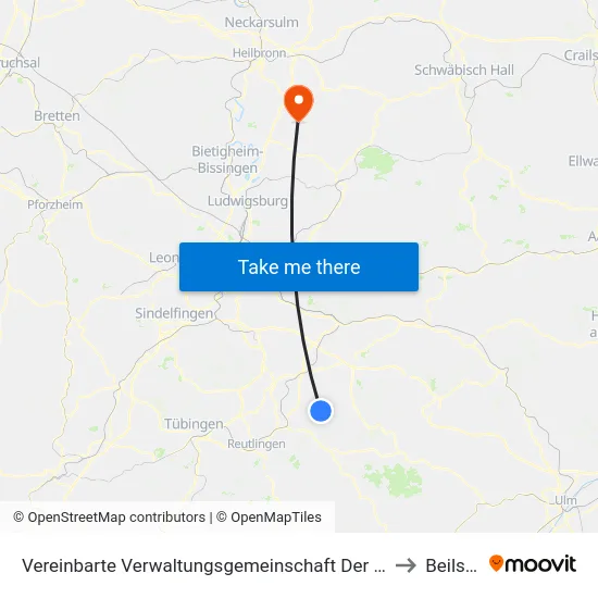 Vereinbarte Verwaltungsgemeinschaft Der Stadt Neuffen to Beilstein map