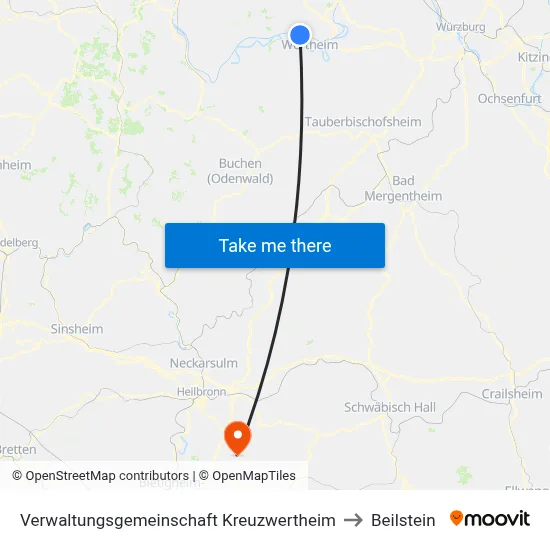 Verwaltungsgemeinschaft Kreuzwertheim to Beilstein map