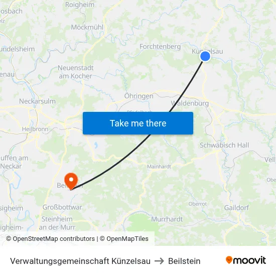 Verwaltungsgemeinschaft Künzelsau to Beilstein map
