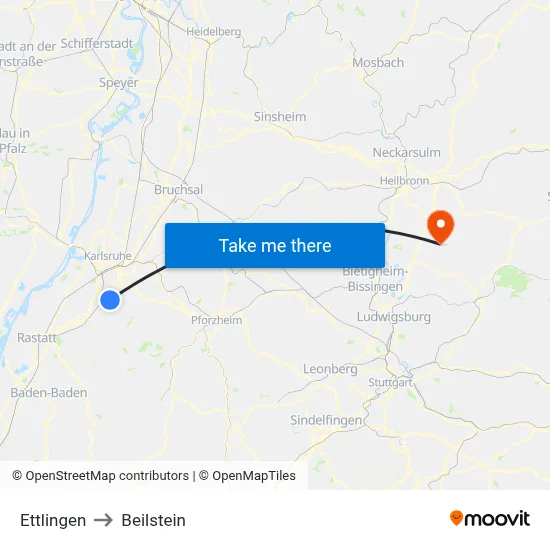 Ettlingen to Beilstein map