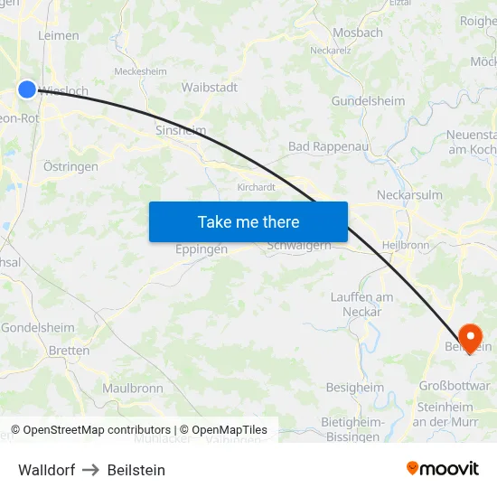 Walldorf to Beilstein map
