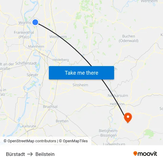 Bürstadt to Beilstein map
