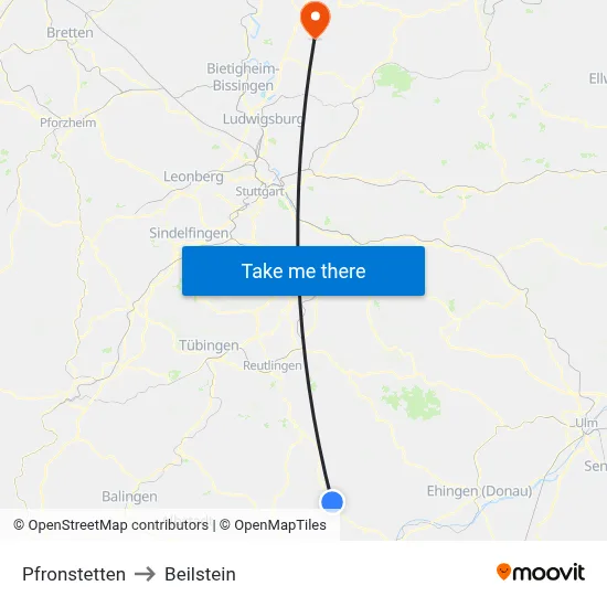 Pfronstetten to Beilstein map