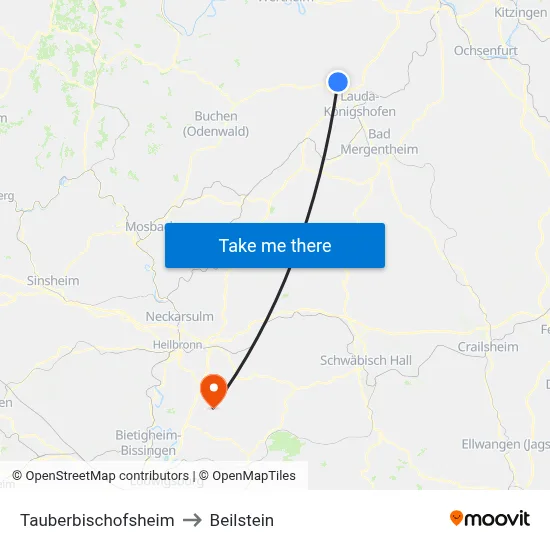 Tauberbischofsheim to Beilstein map