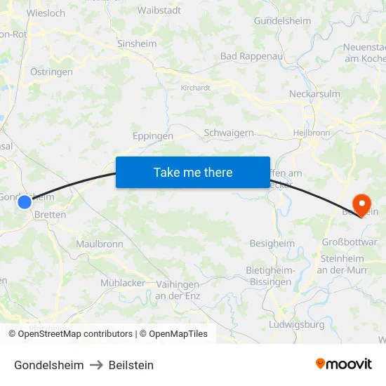 Gondelsheim to Beilstein map