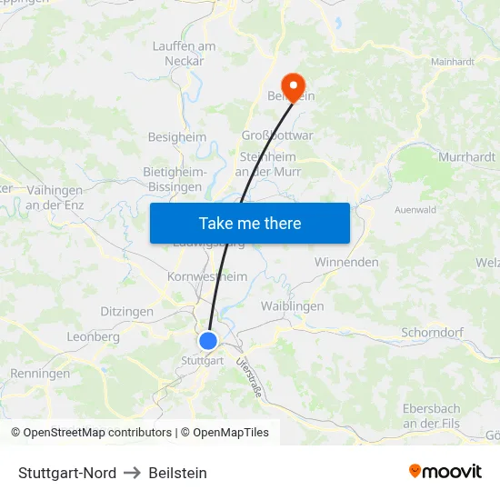 Stuttgart-Nord to Beilstein map