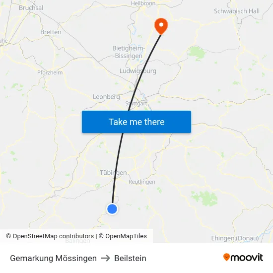Gemarkung Mössingen to Beilstein map
