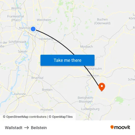 Wallstadt to Beilstein map