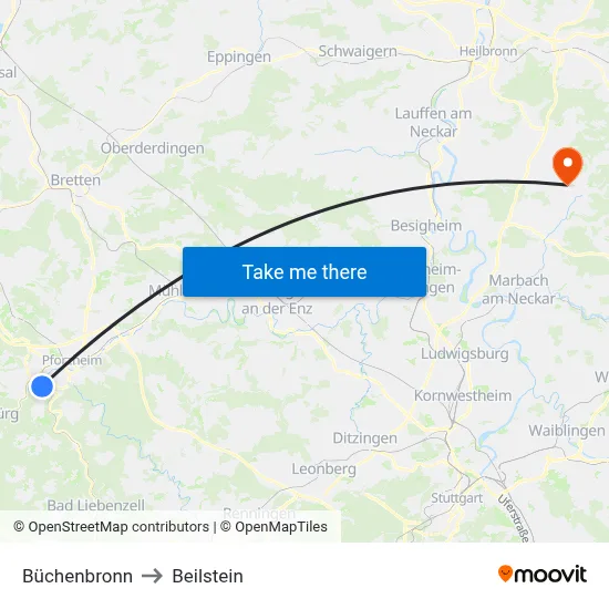 Büchenbronn to Beilstein map
