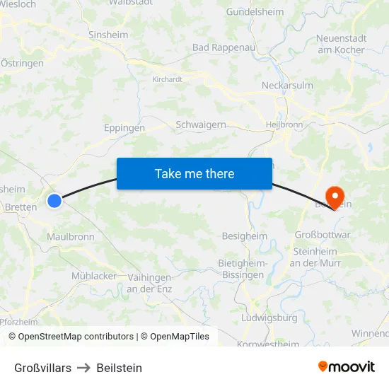 Großvillars to Beilstein map
