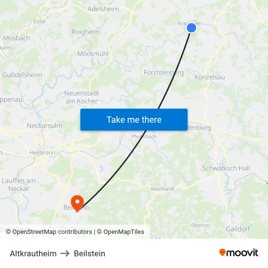 Altkrautheim to Beilstein map