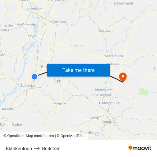 Blankenloch to Beilstein map