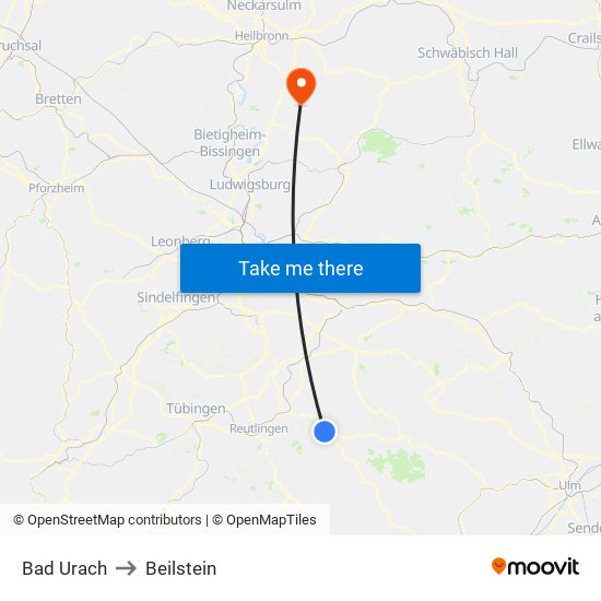 Bad Urach to Beilstein map