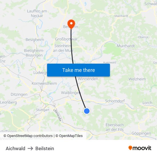 Aichwald to Beilstein map