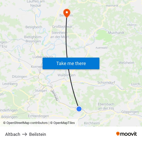 Altbach to Beilstein map