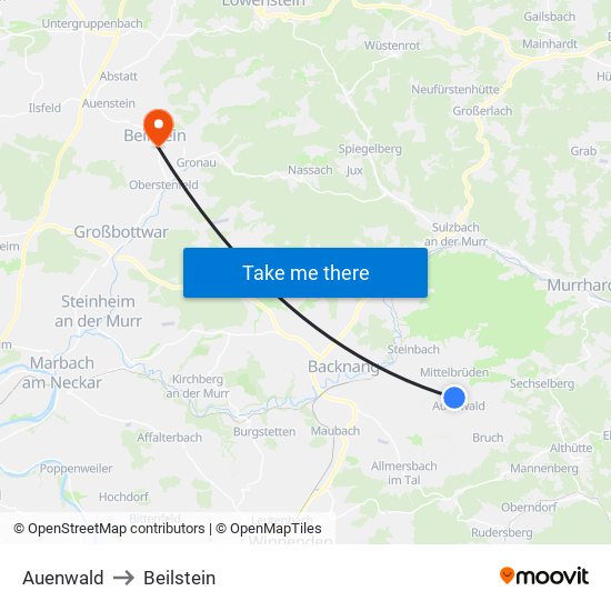 Auenwald to Beilstein map