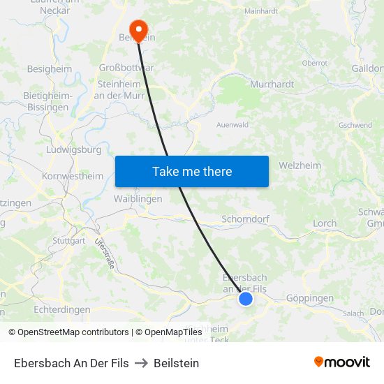 Ebersbach An Der Fils to Beilstein map