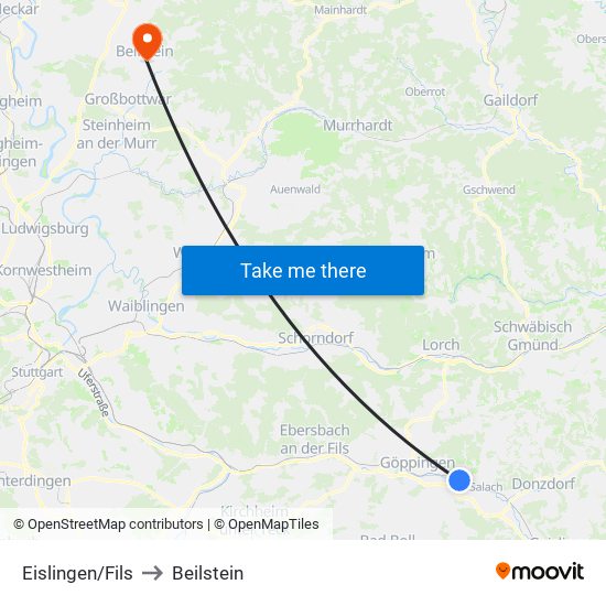 Eislingen/Fils to Beilstein map