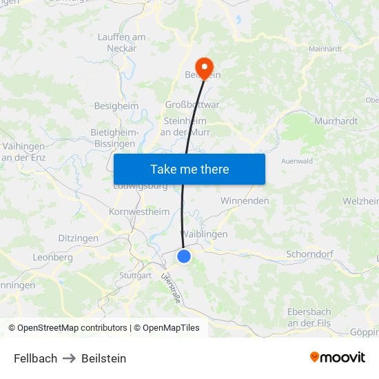 Fellbach to Beilstein map