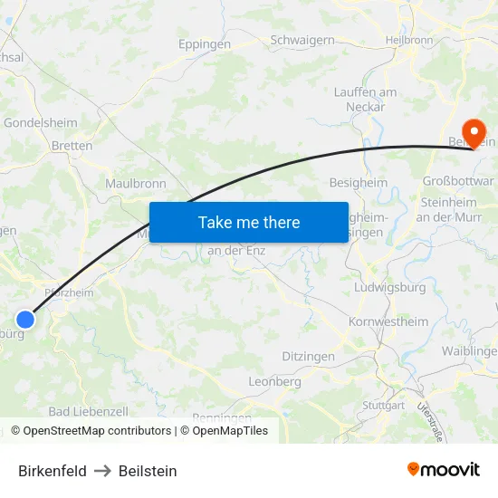 Birkenfeld to Beilstein map