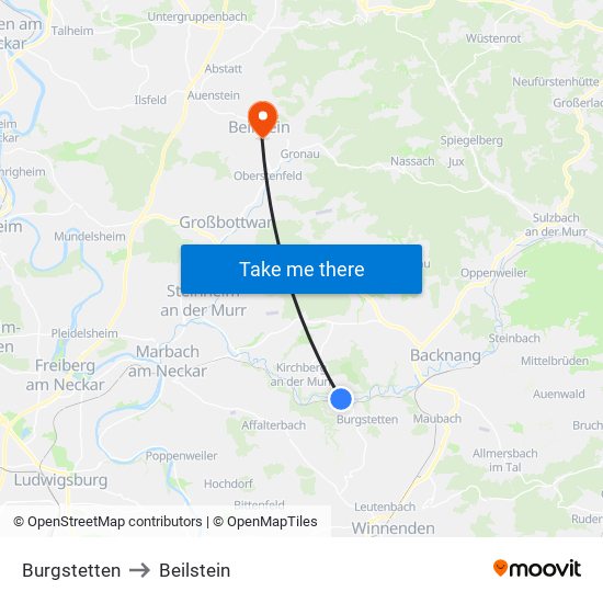 Burgstetten to Beilstein map