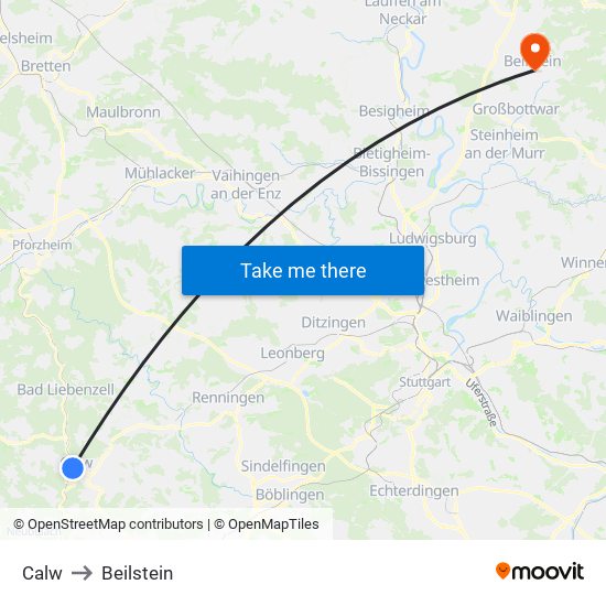 Calw to Beilstein map