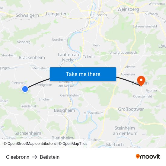 Cleebronn to Beilstein map