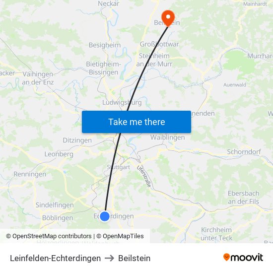 Leinfelden-Echterdingen to Beilstein map