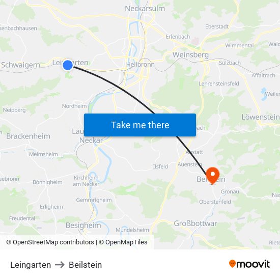 Leingarten to Beilstein map