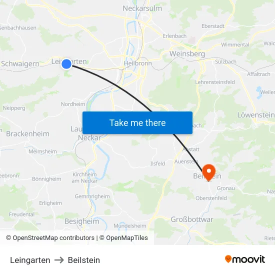 Leingarten to Beilstein map
