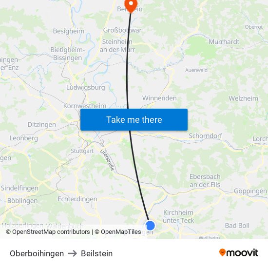 Oberboihingen to Beilstein map