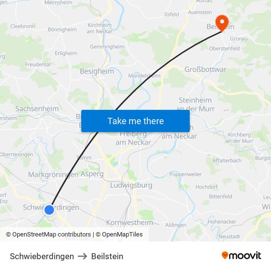 Schwieberdingen to Beilstein map