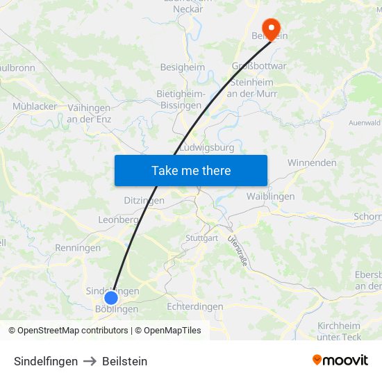 Sindelfingen to Beilstein map