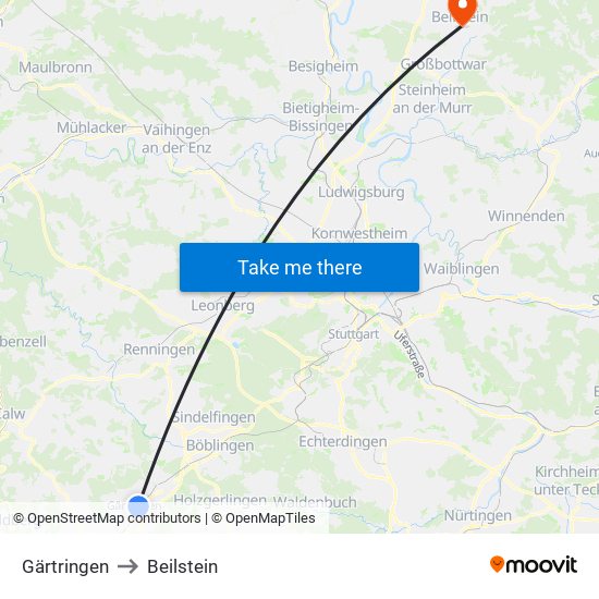 Gärtringen to Beilstein map