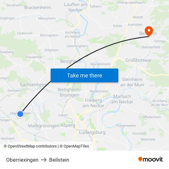 Oberriexingen to Beilstein map