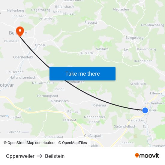 Oppenweiler to Beilstein map