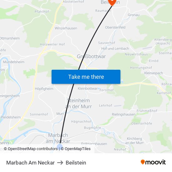 Marbach Am Neckar to Beilstein map